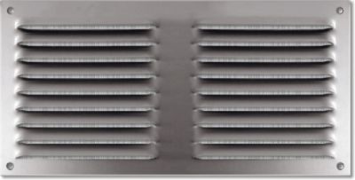Grille d'aération aluminium Autogyre à persiennes avec moustiquaire brut 200 x 100 mm