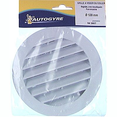 Grille d'aération PVC Autogyre à persiennes avec moustiquaire blanche réglable Ø125 mm