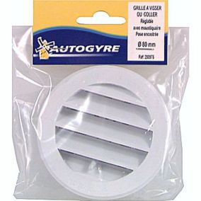 Grille d'aération PVC Autogyre à persiennes avec moustiquaire réglable blanche Ø80 mm