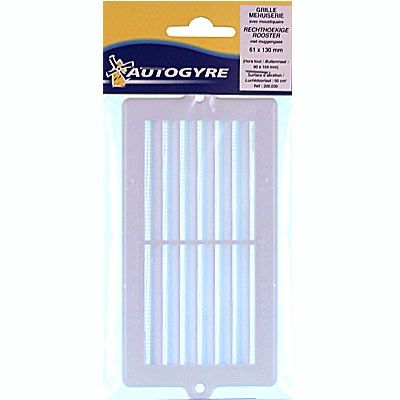 Grille d'aération PVC pour menuiserie Autogyre à persiennes avec moustiquaire blanche 130 x 61 mm
