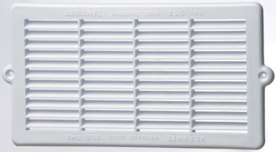 Grille d'aération PVC pour menuiserie Autogyre à persiennes avec moustiquaire blanche 210 x 107 mm