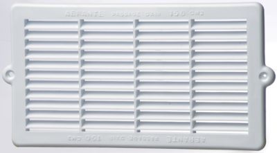 Grille d'aération PVC pour menuiserie Autogyre à persiennes avec moustiquaire blanche 210 x 107 mm