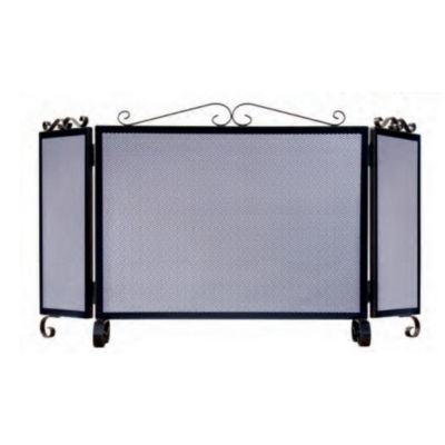 Grille de Protection, Pare-feu pour cheminée, modèle 3 panneaux en Fer forgé Noir - Hauteur 64 x Longueur 66,5 x Largeur 20 cm