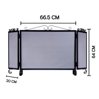 Grille de Protection, Pare-feu pour cheminée, modèle 3 panneaux en Fer forgé Noir - Hauteur 64 x Longueur 66,5 x Largeur 20 cm
