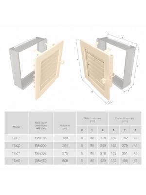 Grille de ventilation cheminée 17x30 crème avec volets roulants