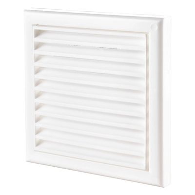 Grille de ventilation plastique blanc à ailettes inclinées DECOR avec moustiquaire - LxH (mm) 155 x 155 rac 100 125