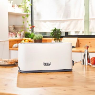 Grille-Pain BLACK+DECKER BXTO1001E 1000W – Fente Extra Longue 260 Mm – 7 Niveaux De Brunissage – Fonction STOP – Blanc