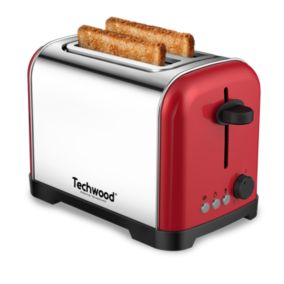 Grille Pain Inox Techwood TGPI-2015 - Option de réchauffage - Bouton Arrêt instantané - Puissance 600-700W - Coloris Rouge