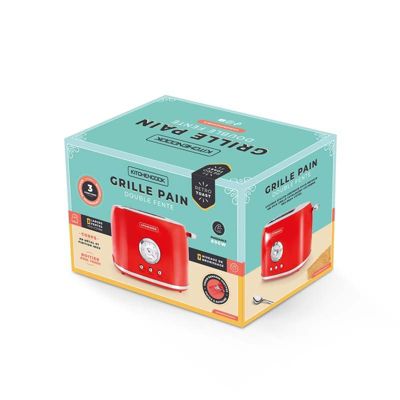 Grille Pain Style Rétro Double Fentes Retro Toast Rouge Kitchencook