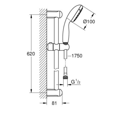 GROHE Douchette 2 jets Tempesta 100 avec barre de douche