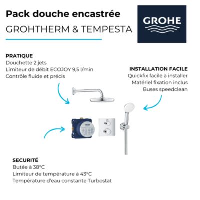 GROHE Ensemble douche encastrable Grohtherm Tempesta 210 avec nettoyant robinetterie GrohClean