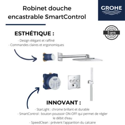 GROHE Ensemble douche encastrable SmartControl avec nettoyant robinetterie GrohClean