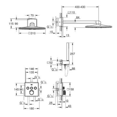 GROHE Ensemble douche encastrable SmartControl avec nettoyant robinetterie GrohClean