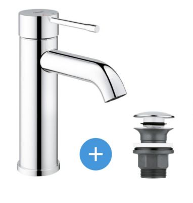 Grohe Essence - set mitigeur de lavabo taille S + Bonde clic clac Grohe pour lavabo avec trop-plein (23590001-CLICCLAC)