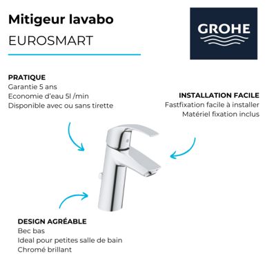 Grohe Eurosmart Mitigeur monocommande 1/2" Lavabo Taille M (23322001)