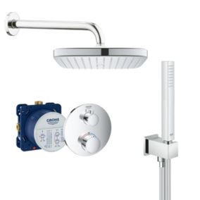 Grohe Grohtherm Set de douche encastré avec mitigeur thermostatique, douche de tête 250mm + Douchette avec support mural, Chrome