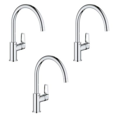 GROHE Lot de 3 Mitigeurs cuisine Bauloop Bec haut chrome