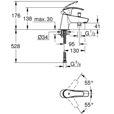 GROHE - Mitigeur baignoire monotrou Eurosmart 33412002