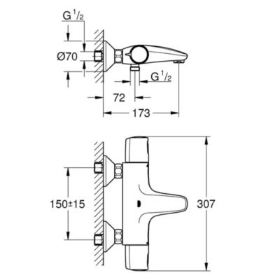 GROHE Mitigeur bain douche Precision Trend avec douchette 3jets Vitalio Start 100 et flexible 200cm