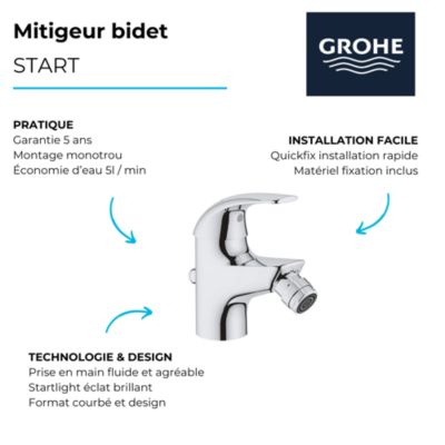 GROHE Mitigeur bidet Start Curve Chromé + nettoyant robinetterie GrohClean