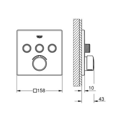 GROHE - Mitigeur encastré 3 sorties Grohe SmartControl - Façade carrée