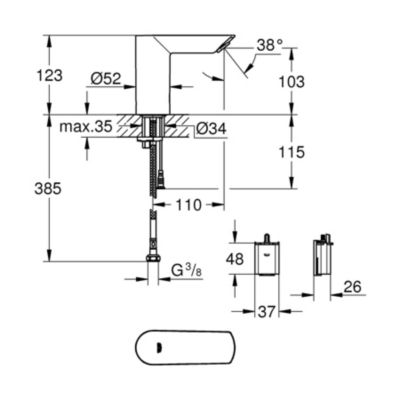 GROHE Mitigeur lavabo Bau Cosmopolitan E infrarouge monofluide 36452000