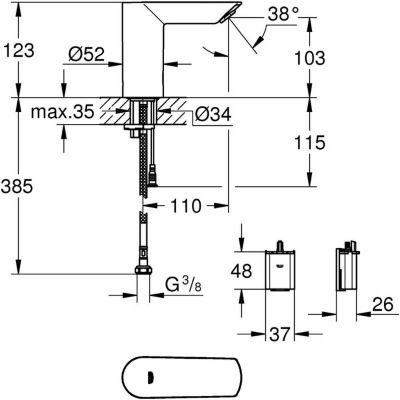 GROHE Mitigeur lavabo Bau Cosmopolitan E infrarouge monofluide 36452000