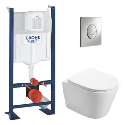Grohe Pack WC Bâti autoportant + WC Swiss Aqua Technologies Infinitio sans bride + Plaque chrome (ProjectInfinitio-2)