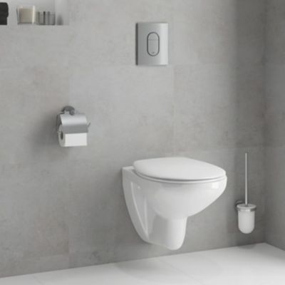Grohe Pack WC Bâti-support Rapid SL + WC Bau Ceramic sans bride + Abattant softclose + Plaque chrome (39418000)