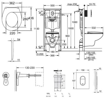 Grohe Pack WC Bâti-support Rapid SL + WC Bau Ceramic sans bride + Abattant softclose + Plaque chrome (39418000)