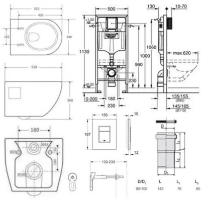 Grohe Pack WC Bâti-support Rapid SL  + WC sans bride SAT + Abattant SoftClose + Plaque Chrome (RapidSL-Project-1)