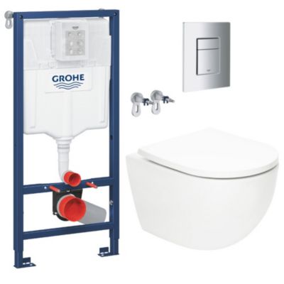 Grohe Pack WC Bâti-support Rapid SL + WC SAT vortex sans bride + Abattant SoftClose + Plaque chrome (RSLvortex1)