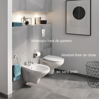 Grohe Pack WC suspendu sans bride Bau Ceramic + abattant + plaque blanche + bâti Grohe