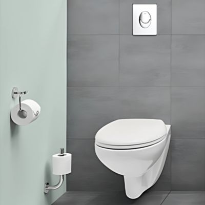 Grohe Pack WC suspendu sans bride Bau Ceramic + abattant + plaque blanche + bâti Grohe