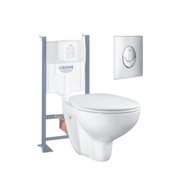 GROHE Pack WC suspendu sans bride Bau Ceramic + abattant + plaque chromée + bâti Grohe