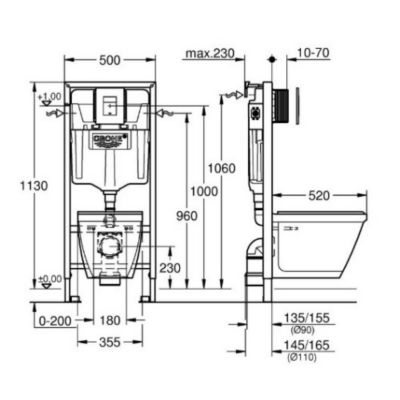 GROHE Pack WC suspendu sans bride Bau Ceramic + abattant + plaque chromée + bâti Grohe