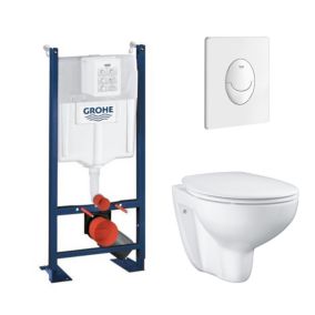 Grohe Pack WC suspendu sans bride Bau Ceramic avec abattant, bâti support WC Grohe Rapid SL Project et plaque de commande blanc S