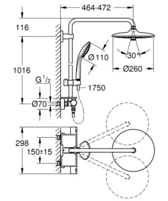 Grohe Vitalio Joy System 260, colonne de douche avec mitigeur ...