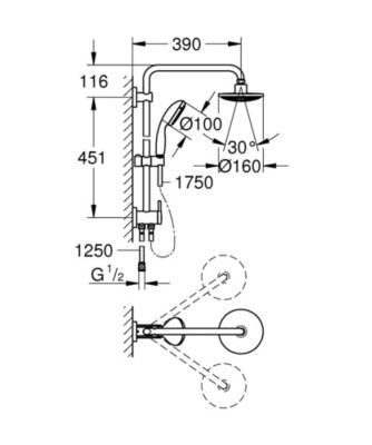 Grohe Vitalio Start 160 Colonne de douche avec inverseur manuel, Chrome (26226000)