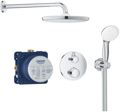 Grohtherm Set de douche encastré avec mitigeur thermostatique, douche de tête XXL 250 et douchette 2 jets, Chrome (34727000-XXL)