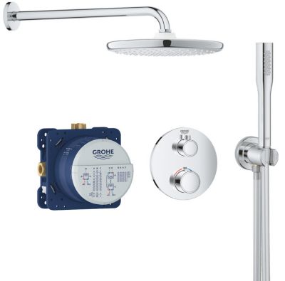 Grohtherm Set de douche encastré avec mitigeur thermostatique, douche de tête XXL 250 et douchette, Chrome (34727000-XXL2)