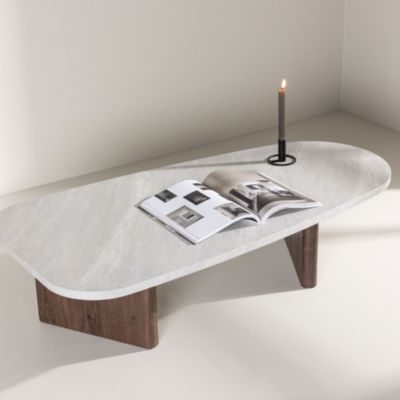 Gronvik - Table basse organique effet marbre 130x65cm - Gris clair