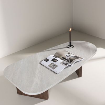 Gronvik - Table basse organique effet marbre 130x65cm - Gris clair