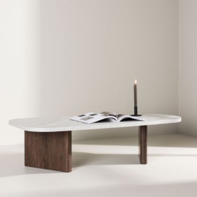 Gronvik - Table basse organique effet marbre 130x65cm - Gris clair
