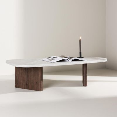 Gronvik - Table basse organique effet marbre 130x65cm - Gris clair