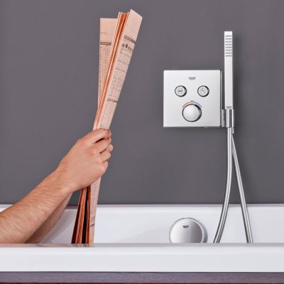 Grotherm Smartcontrol - facade avec mitigeur thermostatique encastré 2 sortie et support de douchette intégré chromé 29125000
