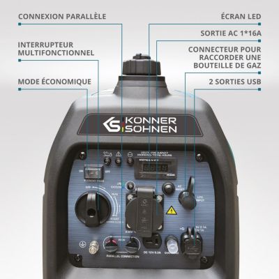 Groupe électrogène à essence-gaz inverter 1800W Könner & Söhnen KS 2100iG S