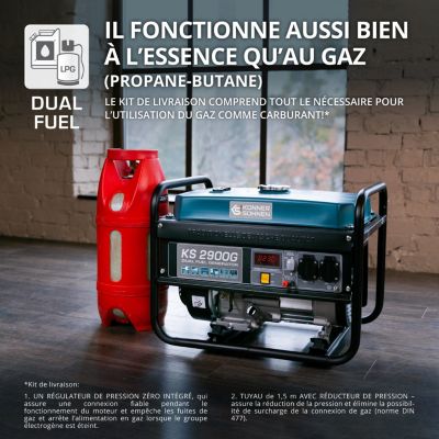 Groupe électrogène Hybride Essence ou Propane 2.9kW 2x230V LED Könner & Söhnen KS 2900G