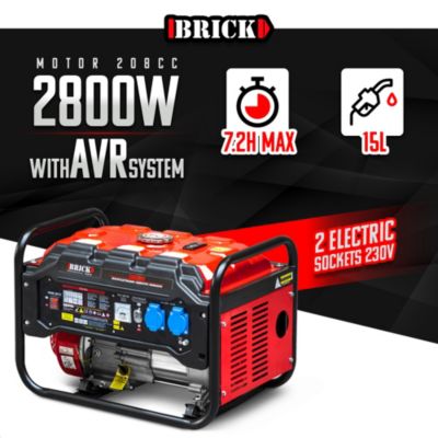 Groupe électrogène max 2800W - Essence - 2 prises - AVR - Brick