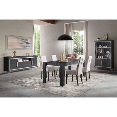 GUEDA - Ensemble Séjour Complet Effet Marbre Anthracite Table 160cm ...